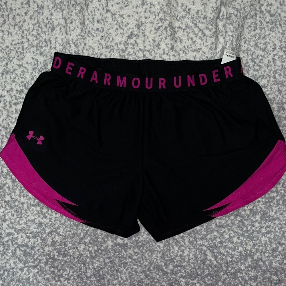 Under Armour Womens Plus Size Play Up 3.0 Shorts Black/Cerise Sz Large NWT